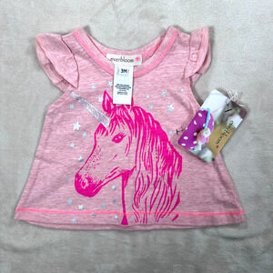 Everbloom 3 Months Pink Unicorn Graphic Silver Ruffle Sleeve Tee Time Shirt New
